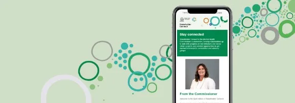 mobile phone showing a stakeholder connect e-newsletter.